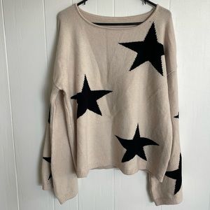 Star Sweater - with bell sleeves cream color with black stars XL